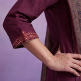 Wine Embroidered Suit Set with Dupatta