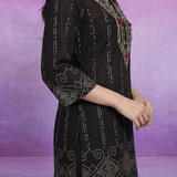 Black Pure Cotton Bandhani Print Straight Kurta with Mirror Embroidery & Palazzo Set