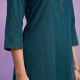 Teal Applique-work Kurta Set