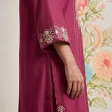 Saroja Dark Fuchsia Embroidered A-line Kurta Set