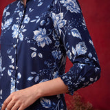 Navy All Over Printed Satin Shirt