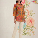 Survani Mustard Floral Printed Cotton Shirt
