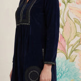 Firdaus Navy Embroidered Velvet Co-ord Set for Women