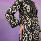 Black Ikat Printed Kurta Set with Dori Embroidery