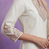 Ivory Silk Embroidered A-Line Kurta set with Dupatta