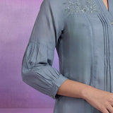 Spa Cotton Resham Zari Embroidered Puff Sleeve Shirt
