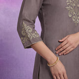 Lavender Floral Embroidered Straight Kurti