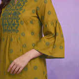 Mustard Dori Embroidery Kurti with Palazzo