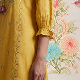 Yellow Phool Collection Kurti With Multi-Colour Embroidery