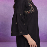 Black Embroidered V-Neck Co-ord Set