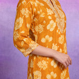 Mustard Floral Printed Viscose Rayon Dori Embroidered Straight Co-ord Set