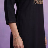 Black Cotton Blend Embroidered Co-ord Set
