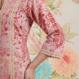 Rysa Light Pink Printed Linen A-line Kurta for Women