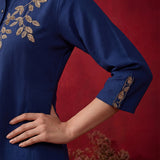 Navy Solid Cotton Straight Co-Ord Set