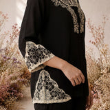 Zia Black Dori Embroidered Shantoon Blend Co-ord Set