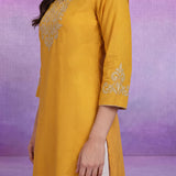 Yellow Floral Embroidered Straight Kurti