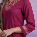 Fuchsia Embroidered Suit Set with contrast Dupatta