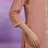 Peach Embroidered Pure Cotton Kurta with Palazzo Set
