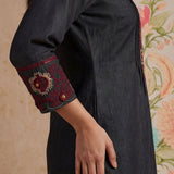 Dinah Grey Embroidered Denim Designer Kurta for Women