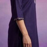 Purple Cotton Blend Embroidered Sequin Work Kurta set with Dupatta
