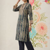 Anika Blue Printed Chanderi Straight Kurta