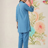 Nayra Blue Embroidered Linen Co-ord Set