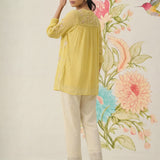 Savera Lemon Yellow Embroidered Chiffon A-line Top