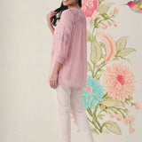 Savera Baby Pink Embroidered Chiffon A-line Top