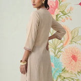 Aviya Beige Cotton Blend Embroidered Straight Kurta