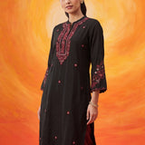 Surma Black Embroidered Straight Kurta