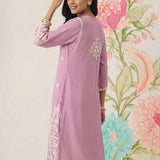 Yashvi Pink Cotton Blend Embroidered Kurta