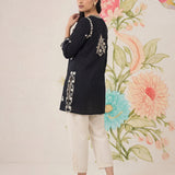 Afiya Black Cotton Blend Embroidered Kurti
