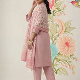 Afsana Pink Cotton Bend Embroidered A-line Suit Set with Dupatta