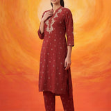 Chalka Red Printed Cotton Blend Kurta Set