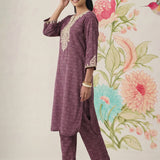 Pihu Purple Cotton Blend Printed Kurta set