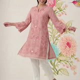 Saaj Light Pink Embroidered Cotton Blend Kurta