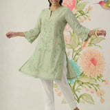 Saaj Light Green Embroidered Cotton Blend Kurta