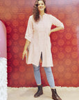 Pink Straight Embroidered Kurta with 3/4th Sleeves