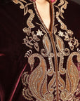 Fuchsia Embroidered Party-wear Velvet Kurta Set