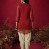 Blood Red Embroidered Chinon Tunic