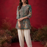 Manjha Mint Green Printed Cotton Tunic for Women