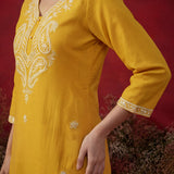 Yellow Embroidered Cotton Straight Kurta Set