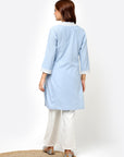 Spa Blue V-Neck Kurti with Dori Embroidery & Sequins Work