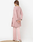 Dusty Pink Thread Work Woollen Kurti for Women with Brooch