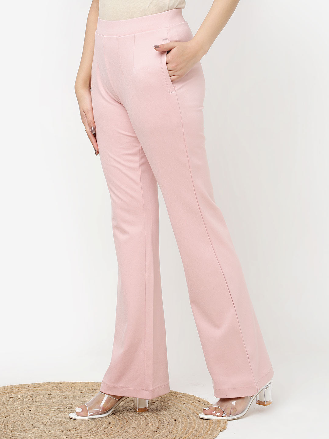 Pink Fitted Trouser Pants With Straight Hem