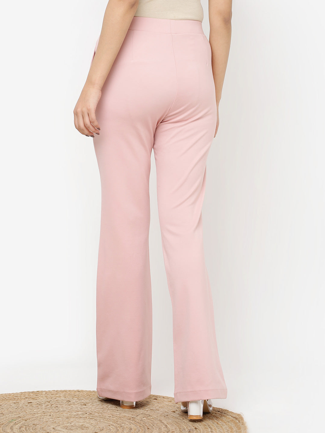 Pink Fitted Trouser Pants With Straight Hem