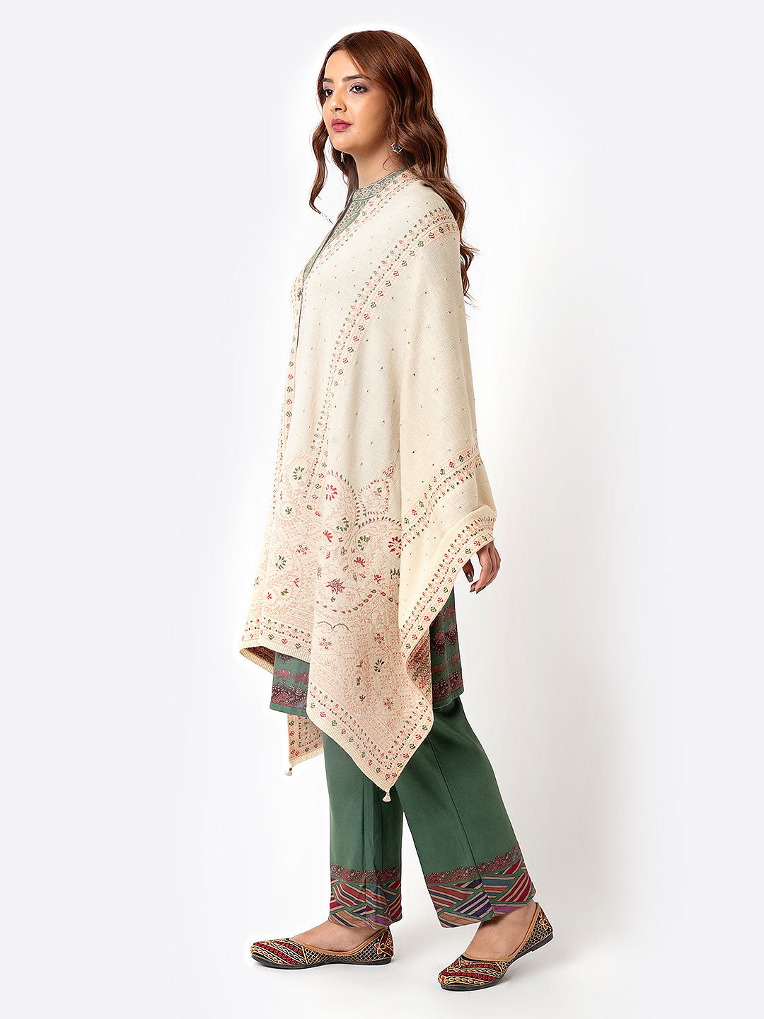 Camel Intricate Detailing Knitted Shawl