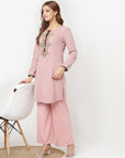 Pink Textured Flared Palazzo with Tessel Details