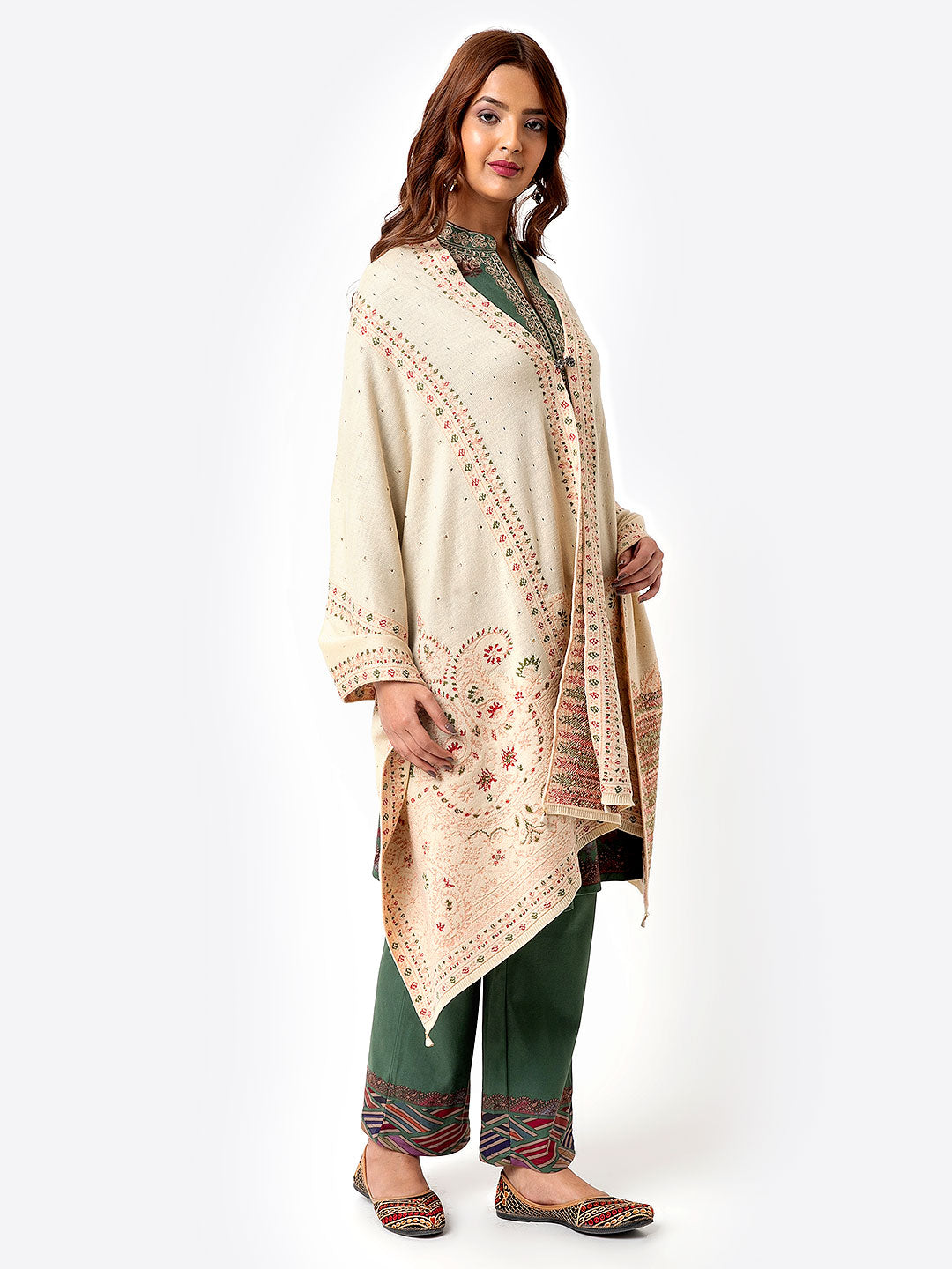 Camel Intricate Detailing Knitted Shawl