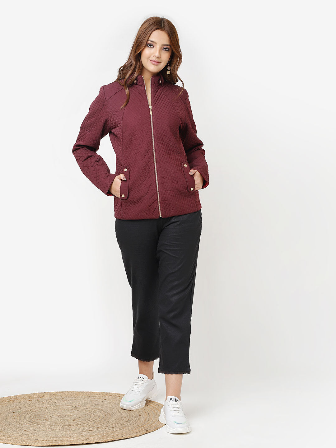 Maroon Quilted High-neck Jacket for Women – Lakshita
